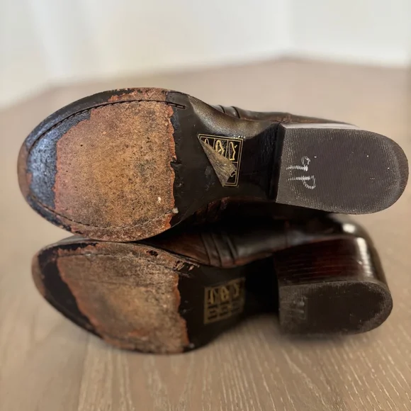 Patron By Perugia Rock Brown Studded Leather Boots Size 8 Western Bling Festival - Picture 7 of 10